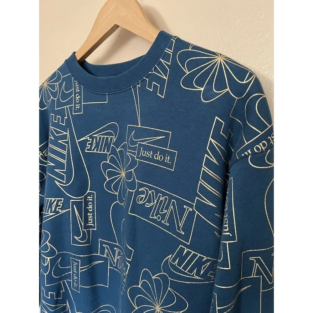Nike Logo‎ Just Do It Blue/Green and Gold Crewneck Sweatshirt Women's Small GUC